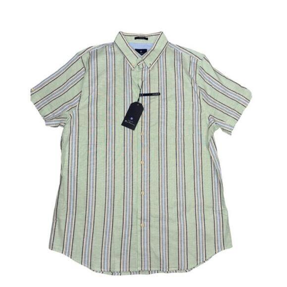NWT Ben Sherman Mens Short Sleeve Button Up Striped Shirt Large - Picture 1 of 6